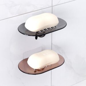 DropShopee Soap Holder for Bathroom | Self Adhesive, No-Drill Holder with Drip Tray | 2 Hooks for Extra Storage (SL011-HOOK SOAP DISH)