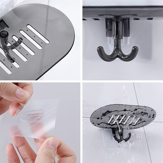 DropShopee Soap Holder for Bathroom | Self Adhesive, No-Drill Holder with Drip Tray | 2 Hooks for Extra Storage (SL011-HOOK SOAP DISH) - Image 3