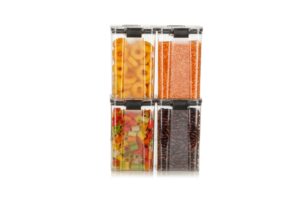 DropShopee Plastic Airtight Storage Container for Kitchen, Pantry and Home Organization | Multipurpose Stackable Refrigerator Organizer for Snacks, Fruits, Bread and Cosmetics (Set of 4 -Transparent) (SL013-LOCK AND LOCK CONTAINAR (1200ml)