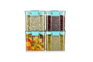 DropShopee Plastic Airtight Storage Container for Kitchen, Pantry and Home Organization | Multipurpose Stackable Refrigerator Organizer for Snacks, Fruits, Bread and Cosmetics (Set of 4 -Transparent) (SL013-LOCK AND LOCK CONTAINAR (700ml)