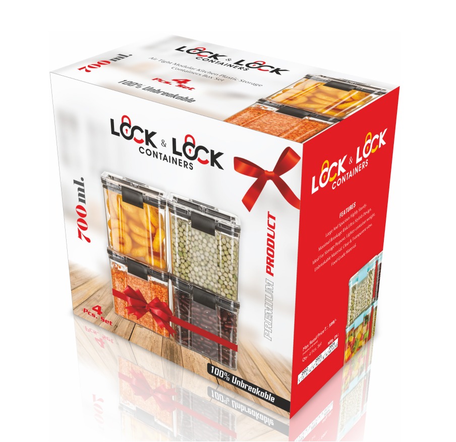 DropShopee Plastic Airtight Storage Container for Kitchen, Pantry and Home Organization | Multipurpose Stackable Refrigerator Organizer for Snacks, Fruits, Bread and Cosmetics (Set of 4 -Transparent) (SL013-LOCK AND LOCK CONTAINAR (700ml) - Image 4