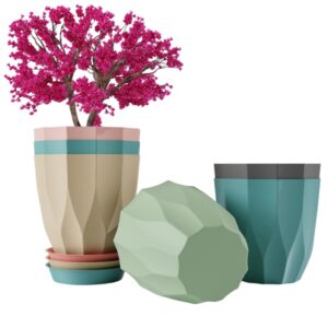 DropShopee Plastic Round Flower Pots with Tray | Durable Outdoor Indoor Planters with Drainage Hole Saucers | Stylish Plant Containers for Home, Garden, Office, and Balcony (Set of 5, Multicolour) (SL016-Flower Pots (Set of 5)