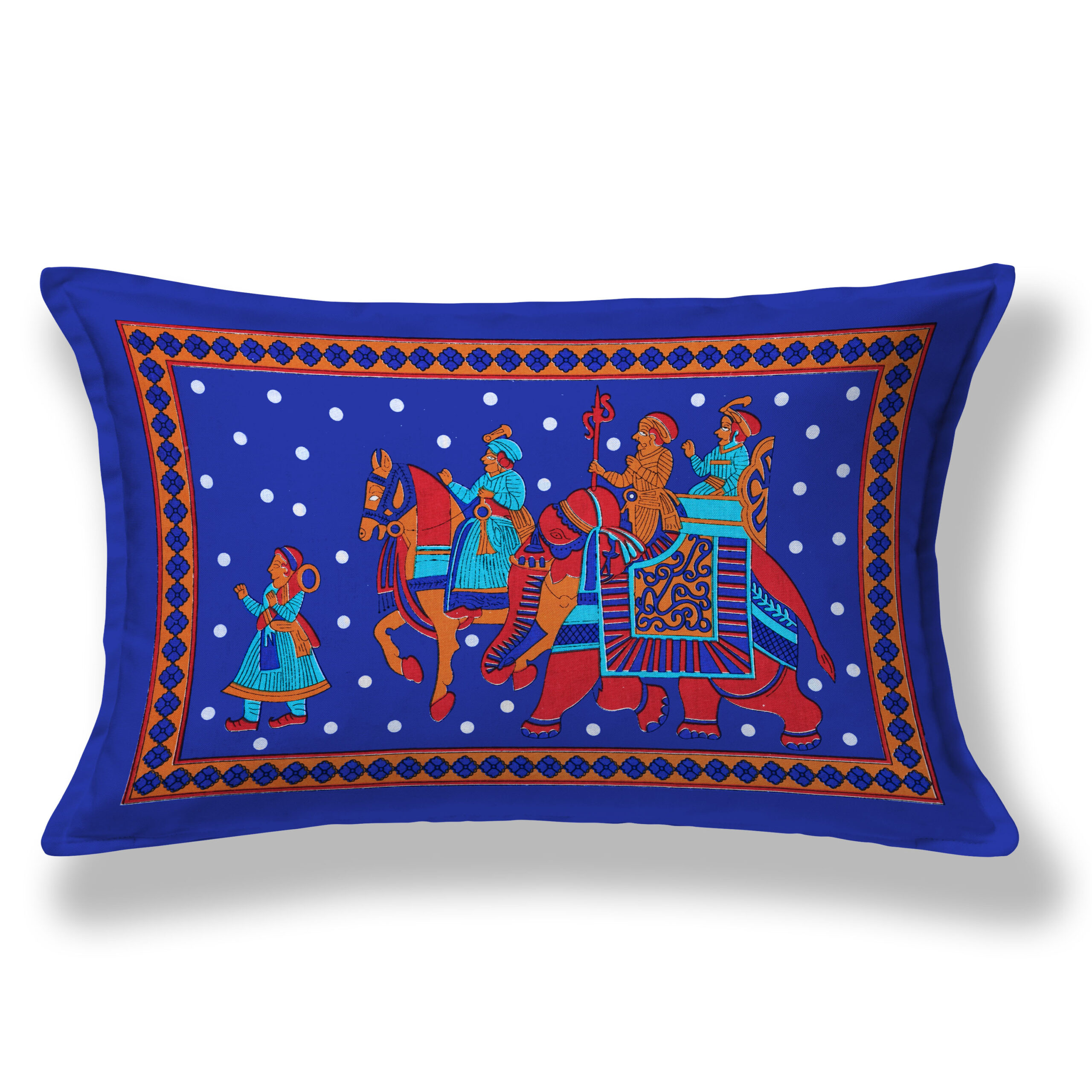 Rajasthani Jaipuri Traditional Sanganeri Gangor Elephant Print 100% Cotton Single Size Bedsheet with one Pillow Covers (Blue) (MD1001-BST SIN-GANGOR_BLUE) - Image 3