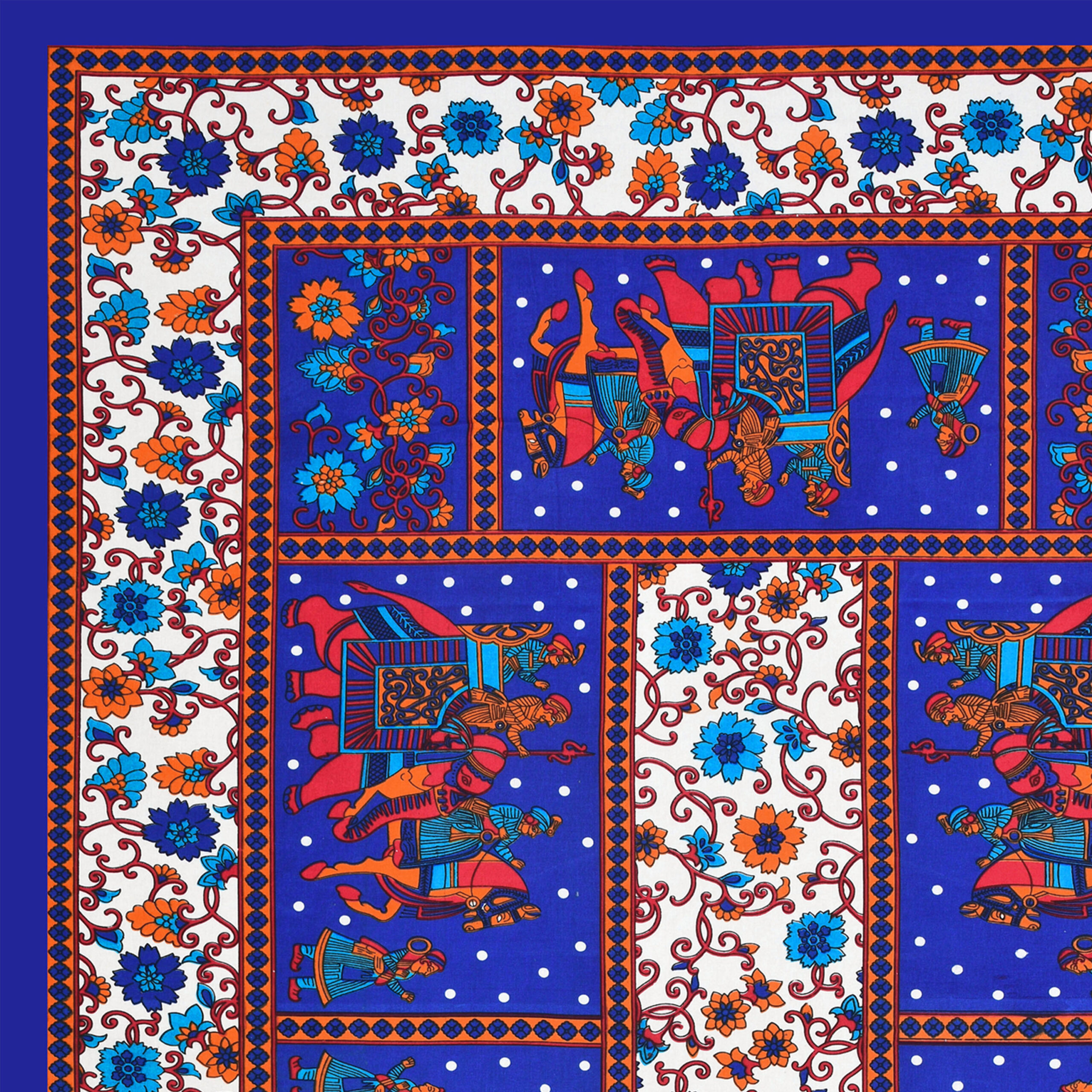 Rajasthani Jaipuri Traditional Sanganeri Gangor Elephant Print 100% Cotton Single Size Bedsheet with one Pillow Covers (Blue) (MD1001-BST SIN-GANGOR_BLUE) - Image 5