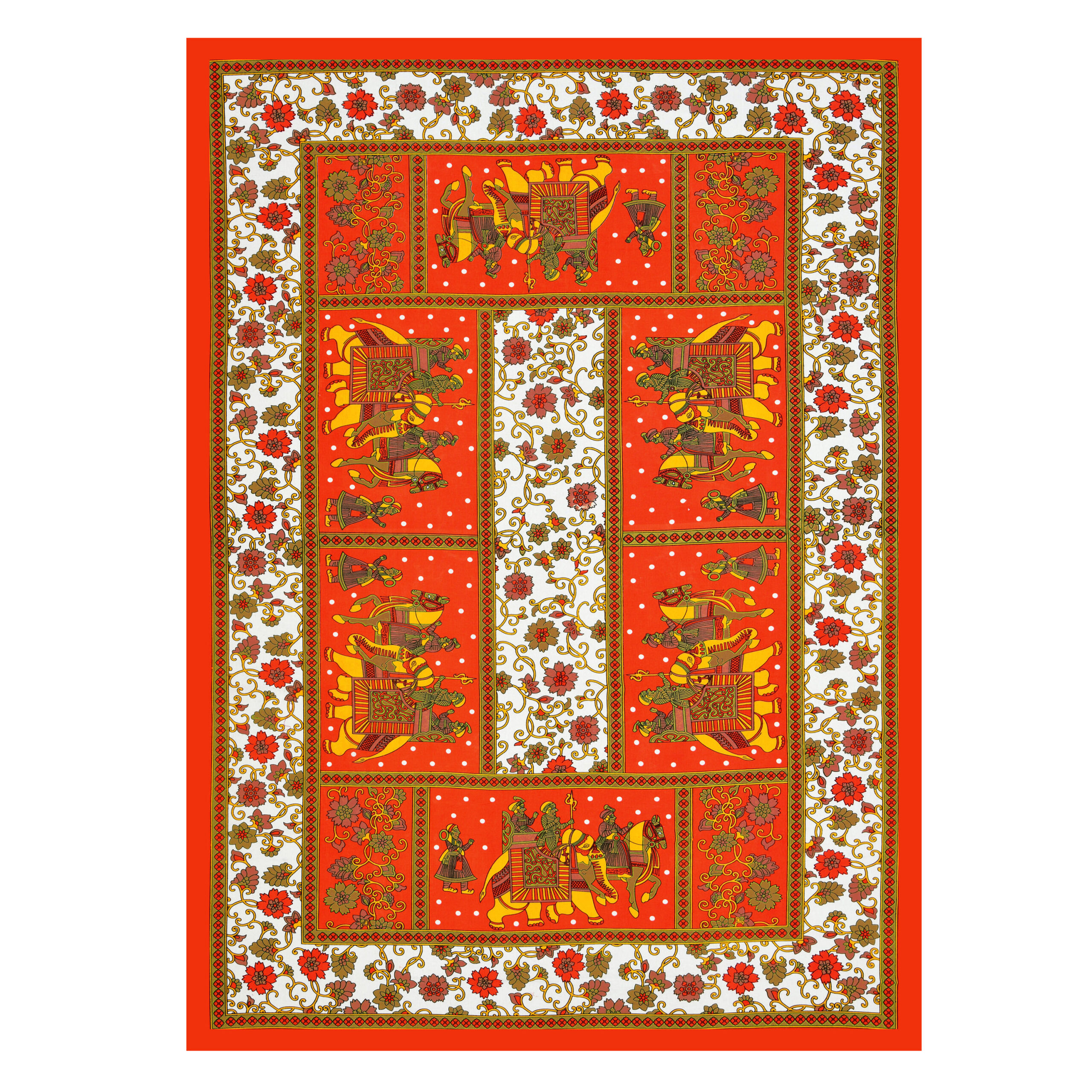 Rajasthani Jaipuri Traditional Sanganeri Gangor Elephant Print 100% Cotton Single Size Bedsheet with one Pillow Covers (Orange) (MD1001-BST SIN-GANGOR_ORANGE) - Image 2