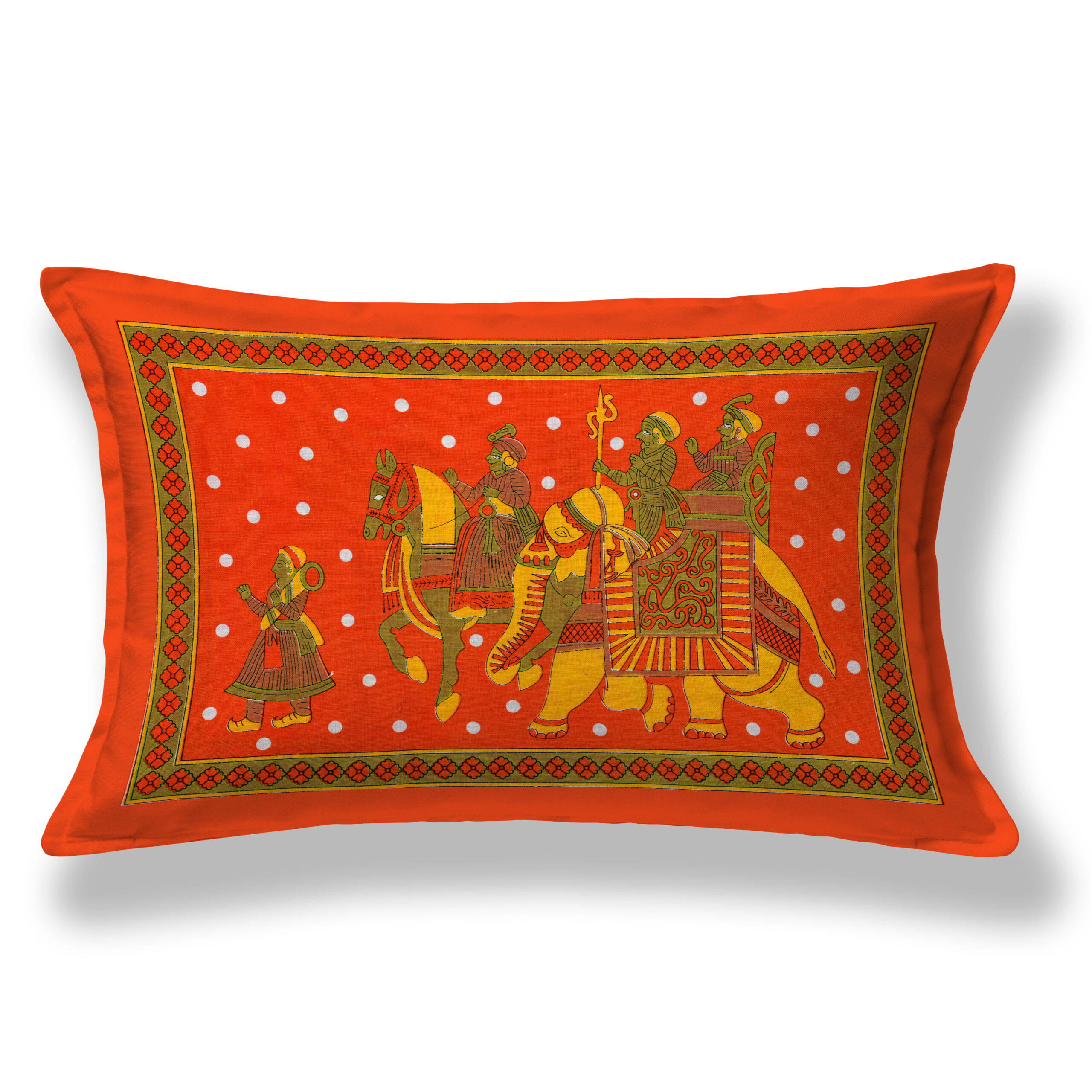 Rajasthani Jaipuri Traditional Sanganeri Gangor Elephant Print 100% Cotton Single Size Bedsheet with one Pillow Covers (Orange) (MD1001-BST SIN-GANGOR_ORANGE) - Image 3