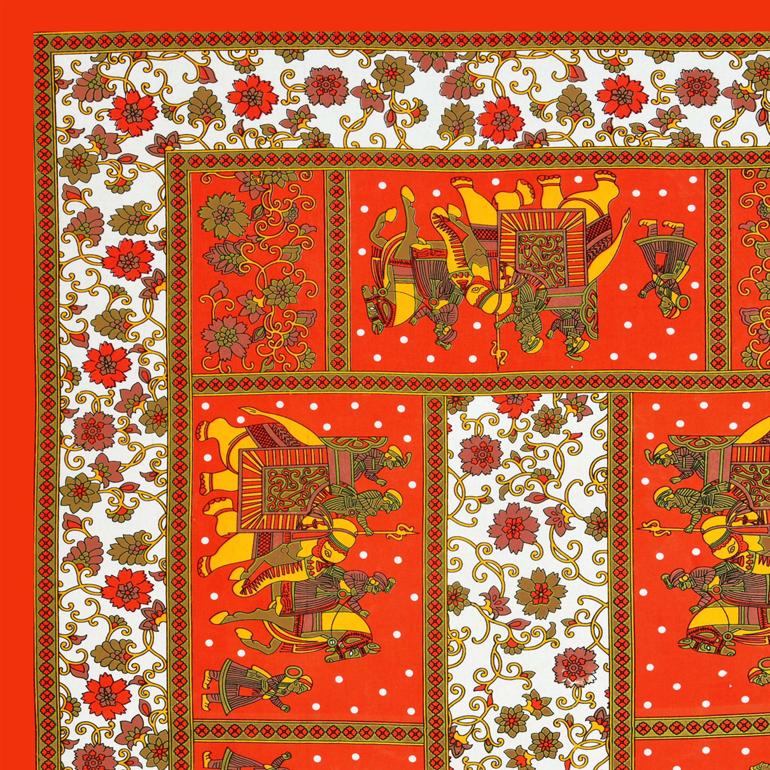 Rajasthani Jaipuri Traditional Sanganeri Gangor Elephant Print 100% Cotton Single Size Bedsheet with one Pillow Covers (Orange) (MD1001-BST SIN-GANGOR_ORANGE) - Image 6