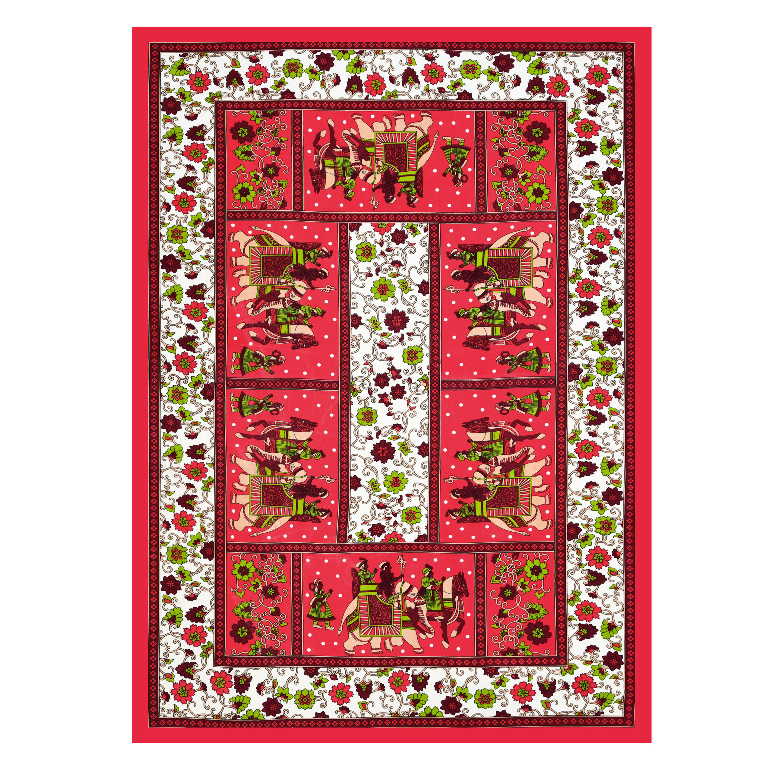 Rajasthani Jaipuri Traditional Sanganeri Gangor Elephant Print 100% Cotton Single Size Bedsheet with one Pillow Covers (Red) (MD1001-BST SIN-GANGOR_RED) - Image 2