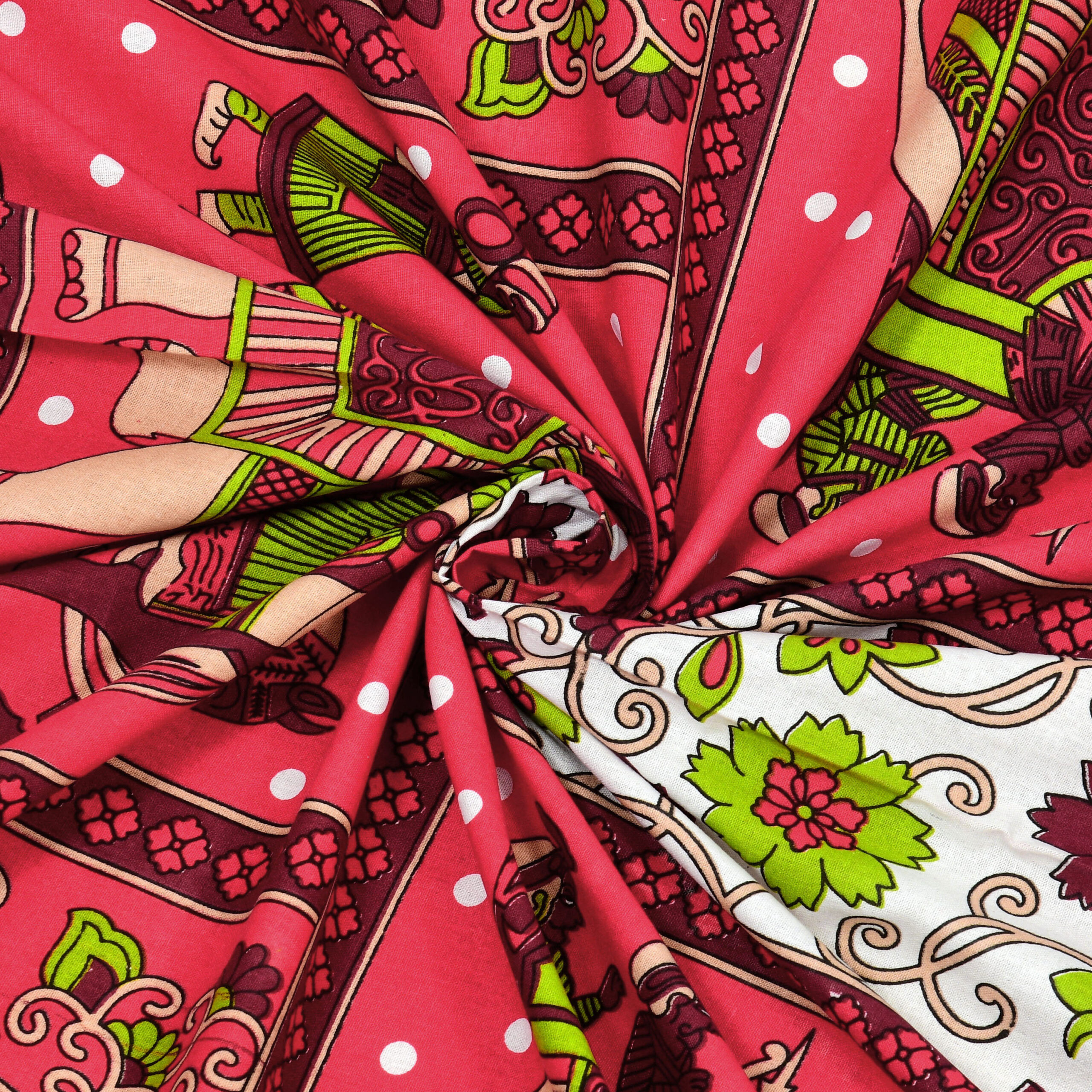 Rajasthani Jaipuri Traditional Sanganeri Gangor Elephant Print 100% Cotton Single Size Bedsheet with one Pillow Covers (Red) (MD1001-BST SIN-GANGOR_RED) - Image 4