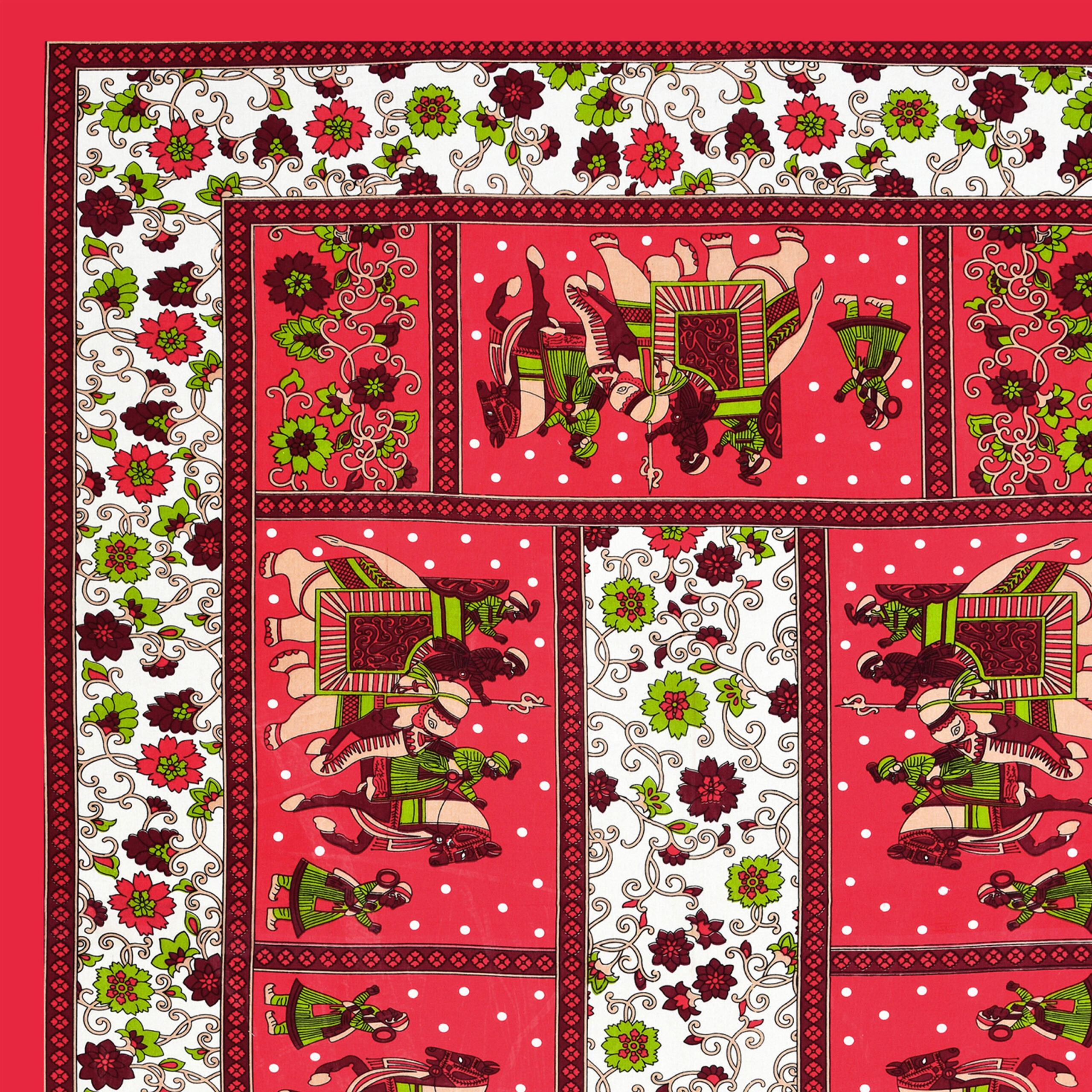 Rajasthani Jaipuri Traditional Sanganeri Gangor Elephant Print 100% Cotton Single Size Bedsheet with one Pillow Covers (Red) (MD1001-BST SIN-GANGOR_RED) - Image 6