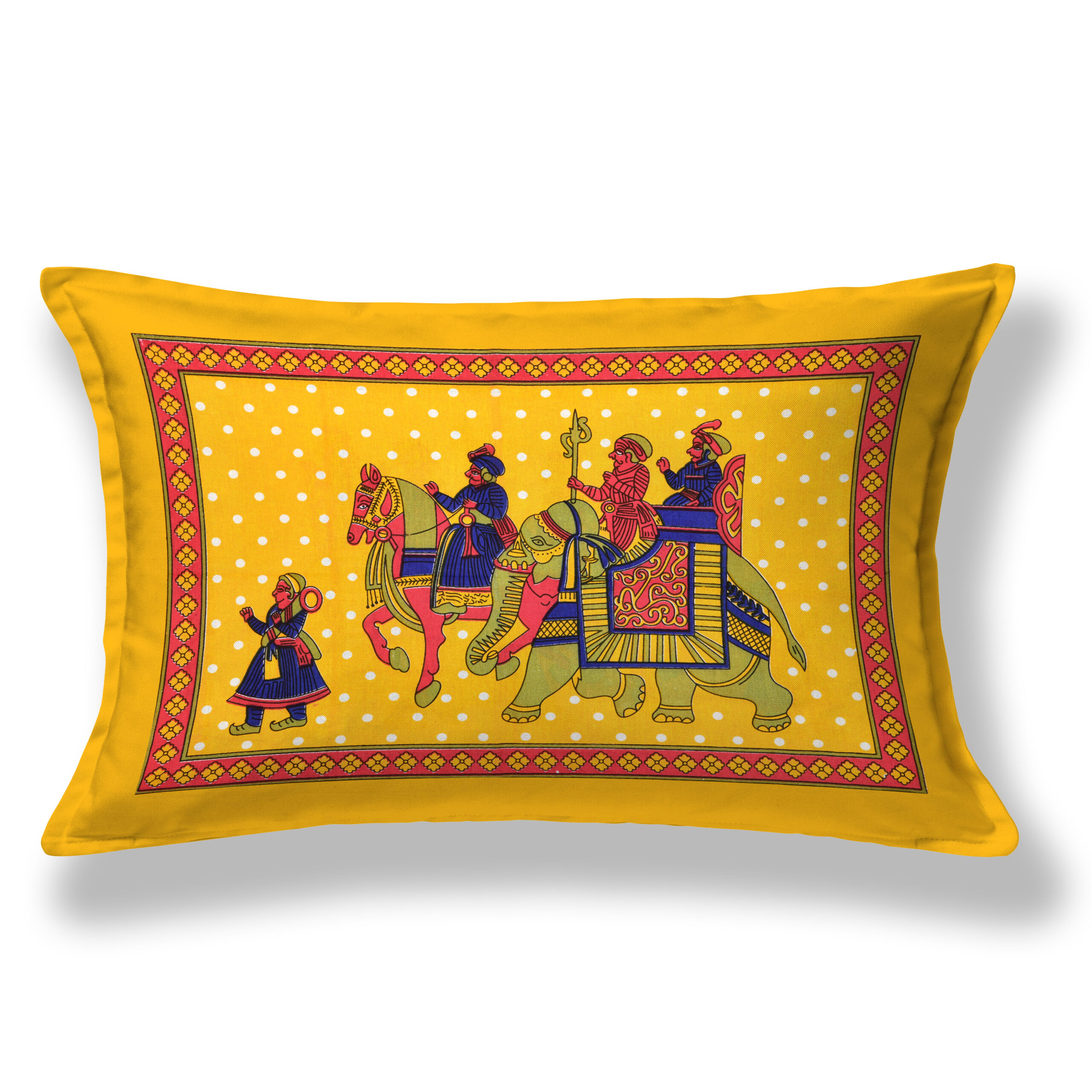 Rajasthani Jaipuri Traditional Sanganeri Gangor Elephant Print 100% Cotton Single Size Bedsheet with one Pillow Covers (Yellow) (MD1001-BST SIN-GANGOR_YELLOW) - Image 3