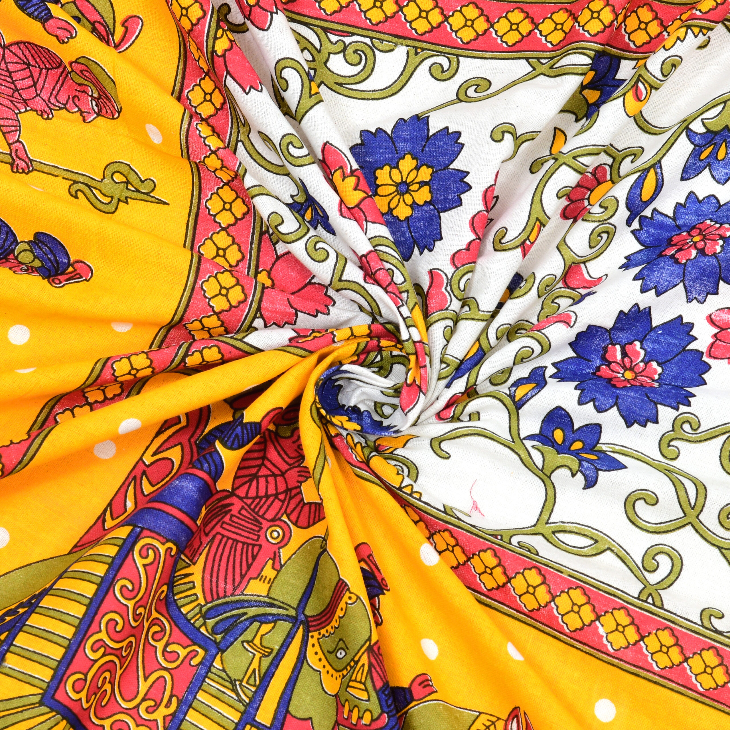 Rajasthani Jaipuri Traditional Sanganeri Gangor Elephant Print 100% Cotton Single Size Bedsheet with one Pillow Covers (Yellow) (MD1001-BST SIN-GANGOR_YELLOW) - Image 4