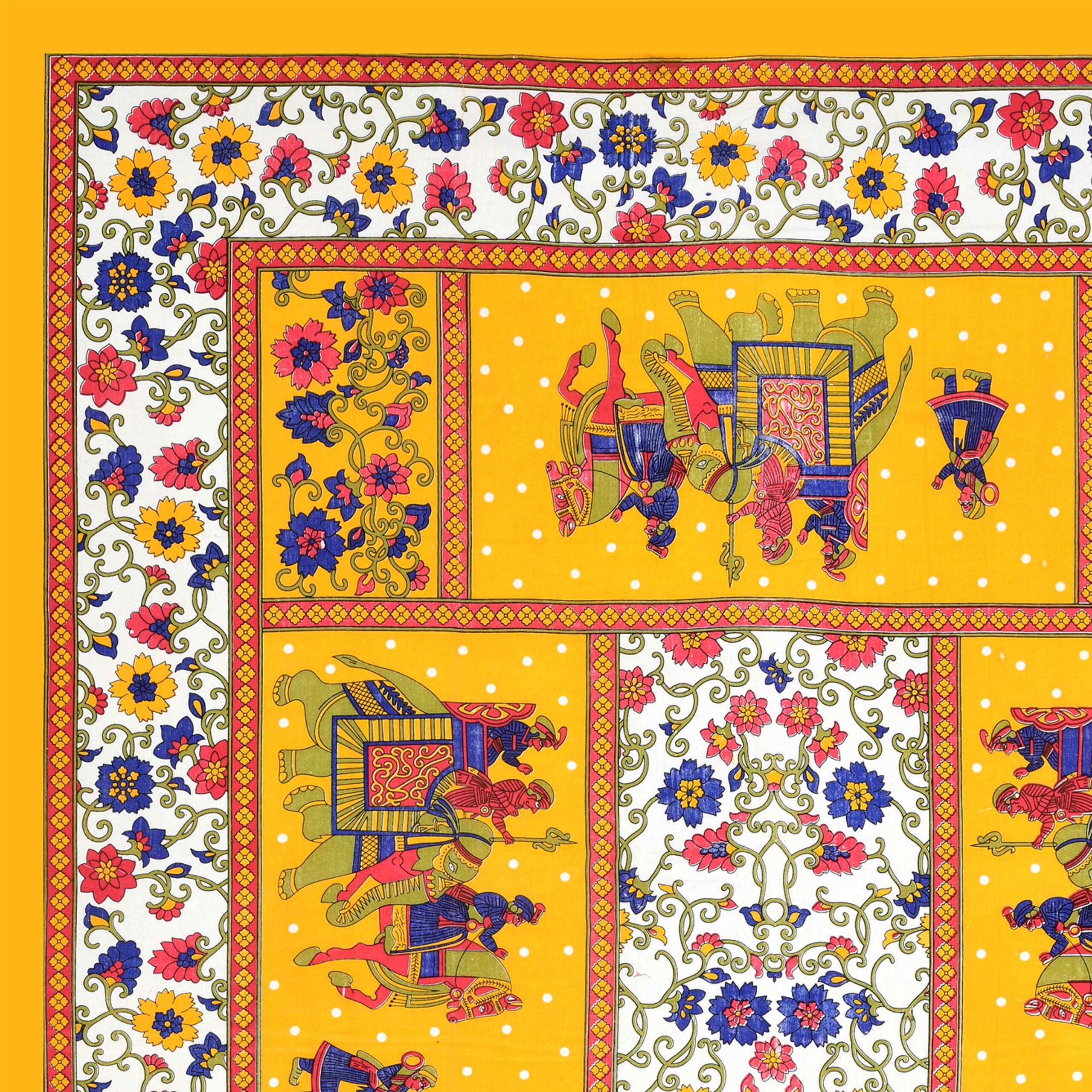 Rajasthani Jaipuri Traditional Sanganeri Gangor Elephant Print 100% Cotton Single Size Bedsheet with one Pillow Covers (Yellow) (MD1001-BST SIN-GANGOR_YELLOW) - Image 5