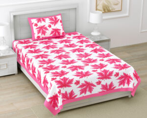 Rajasthani Jaipuri Traditional Sanganeri Bada Patta Print 100% Cotton Single Size Bedsheet with one Pillow Covers (Pink) (MD1006-BST SIN-Bada Patta Pink)