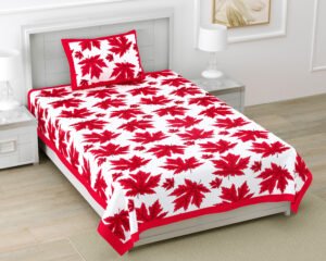 Rajasthani Jaipuri Traditional Sanganeri Bada Patta Print 100% Cotton Single Size Bedsheet with one Pillow Covers (Red) (MD1006-BST SIN-Bada Patta Red)