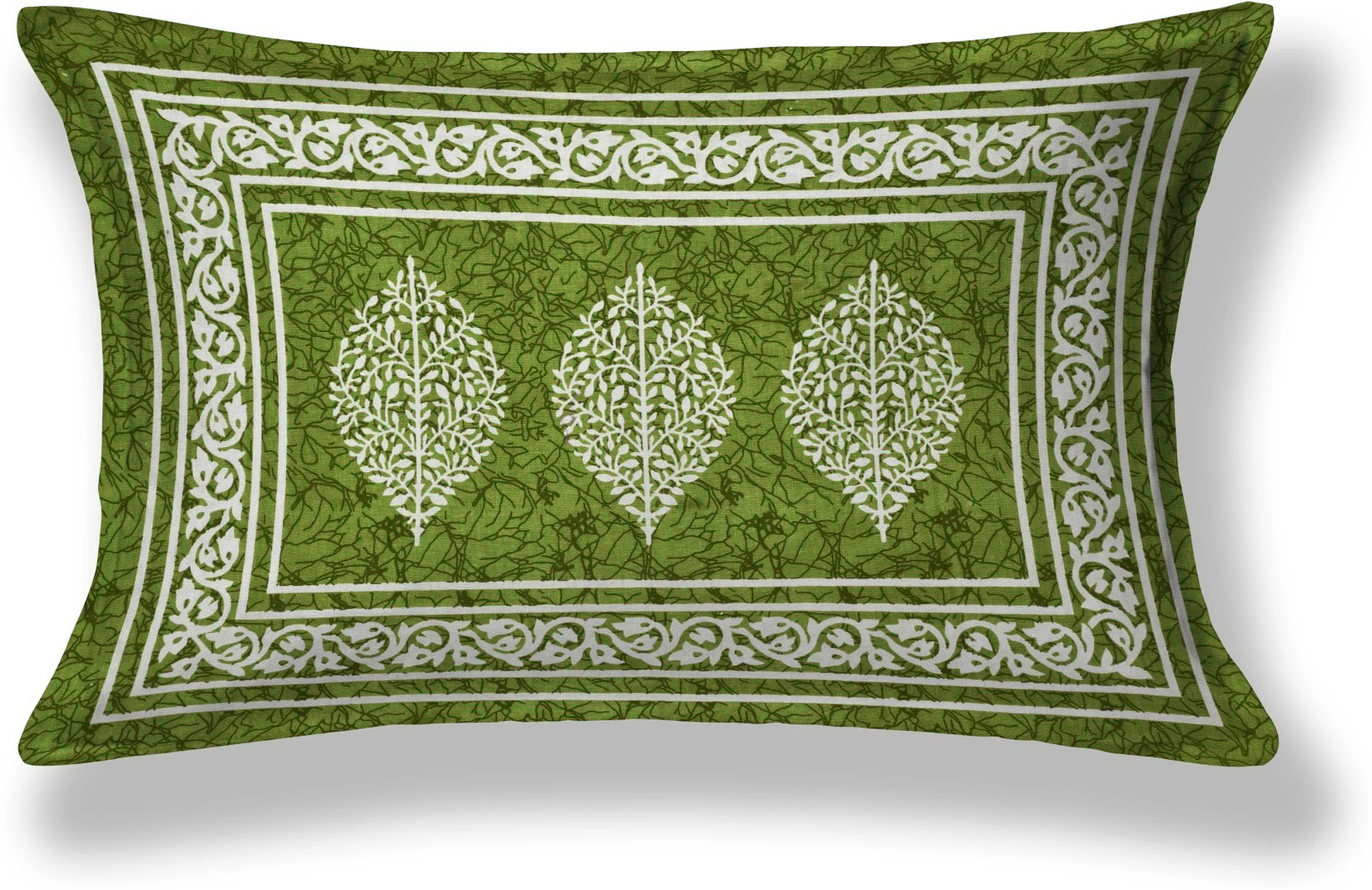 Rajasthani Jaipuri Traditional Sanganeri 3 Buta Print 100% Cotton Single Size Bedsheet with one Pillow Covers (Green) (MD1008-BST SIN-3 Buta Green) - Image 3