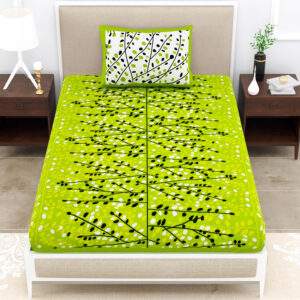 Rajasthani Jaipuri Traditional Sanganeri Angoor Print 100% Cotton Single Size Bedsheet with one Pillow Covers (Green) (MD1010-BST SIN-Angoor_Green)
