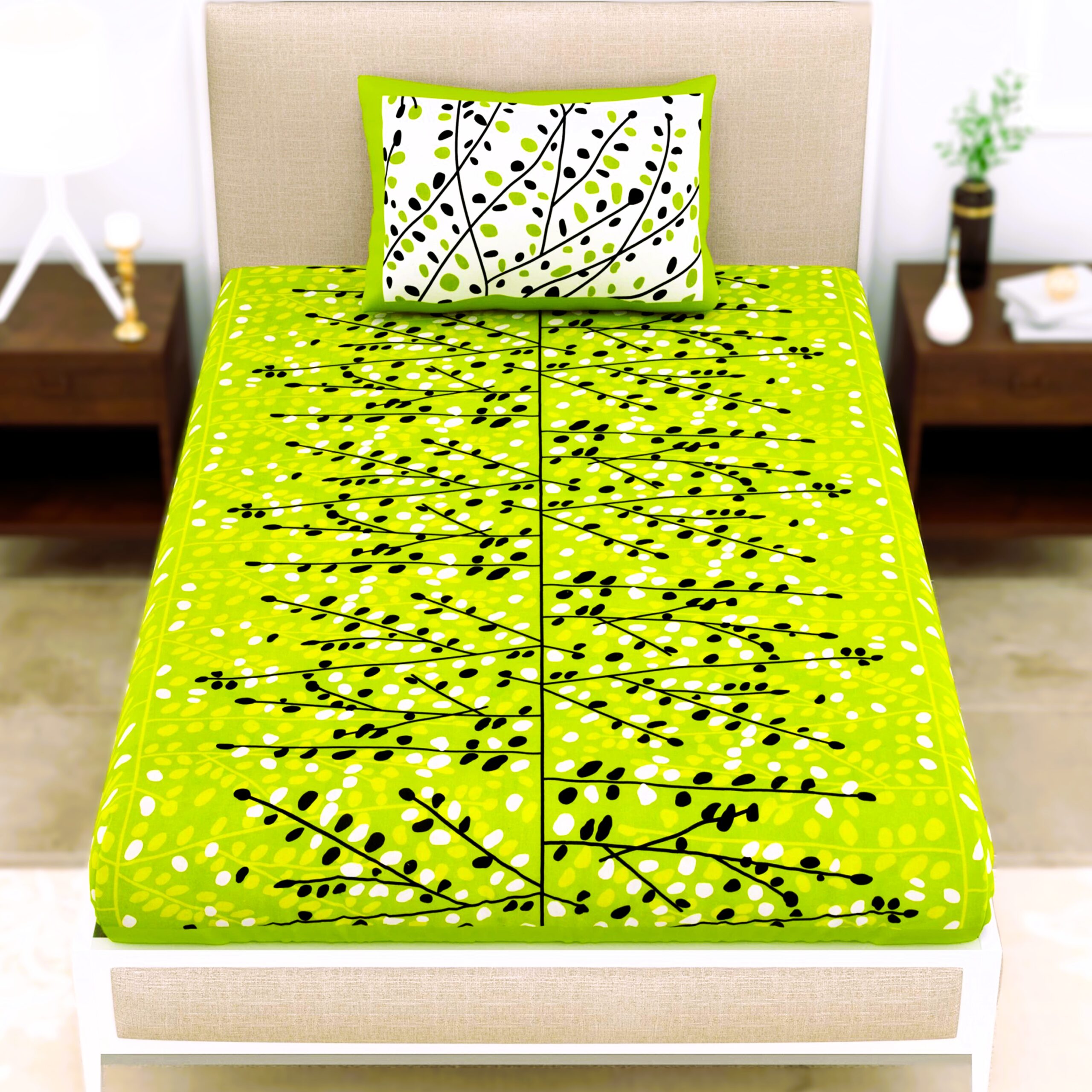 Rajasthani Jaipuri Traditional Sanganeri Angoor Print 100% Cotton Single Size Bedsheet with one Pillow Covers (Green) (MD1010-BST SIN-Angoor_Green) - Image 5