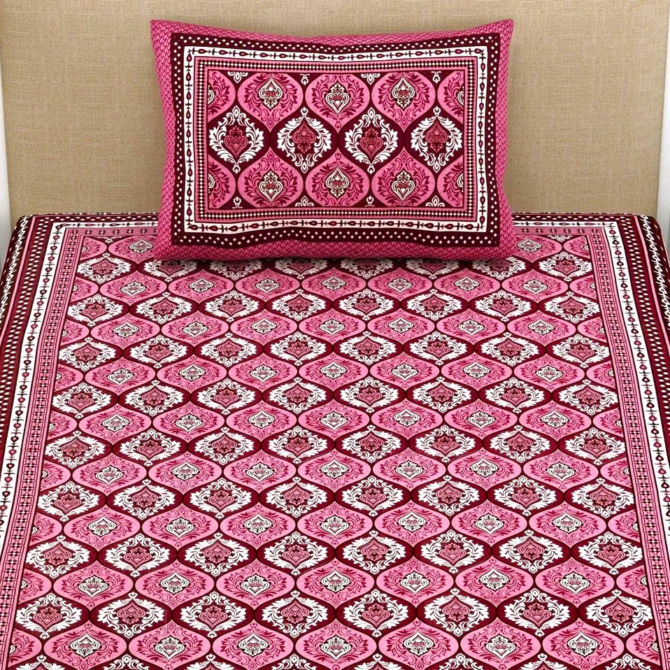 Rajasthani Jaipuri Traditional Sanganeri Batik Print 100% Cotton Single Size Bedsheet with one Pillow Covers (Purple) (MD1011-BST SIN-Batik Purple) - Image 5