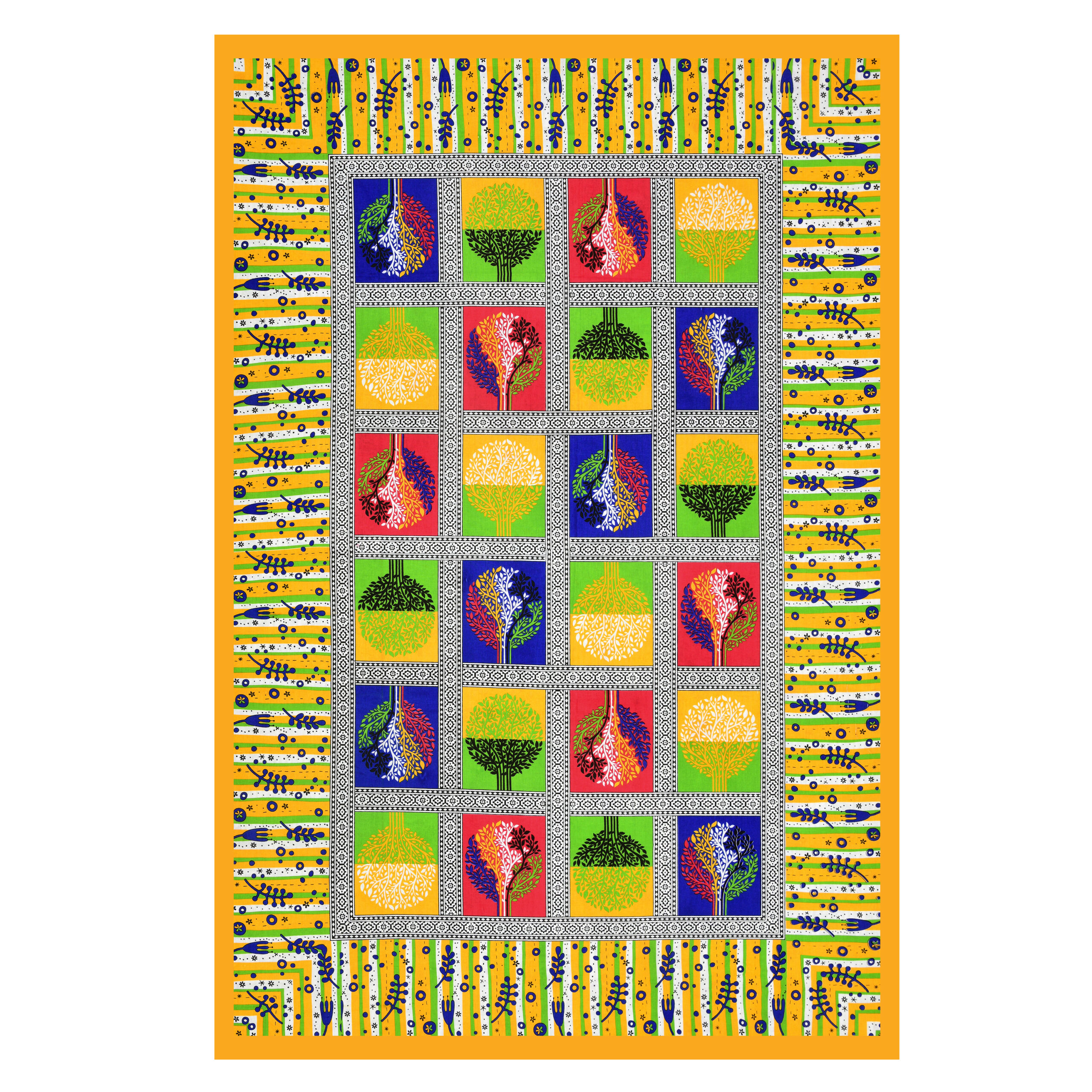 Rajasthani Jaipuri Traditional Sanganeri Treebox Print 100% Cotton Single Size Bedsheet with one Pillow Covers (Yellow) (MD1013-BST SIN-TreeBox Yellow) - Image 2