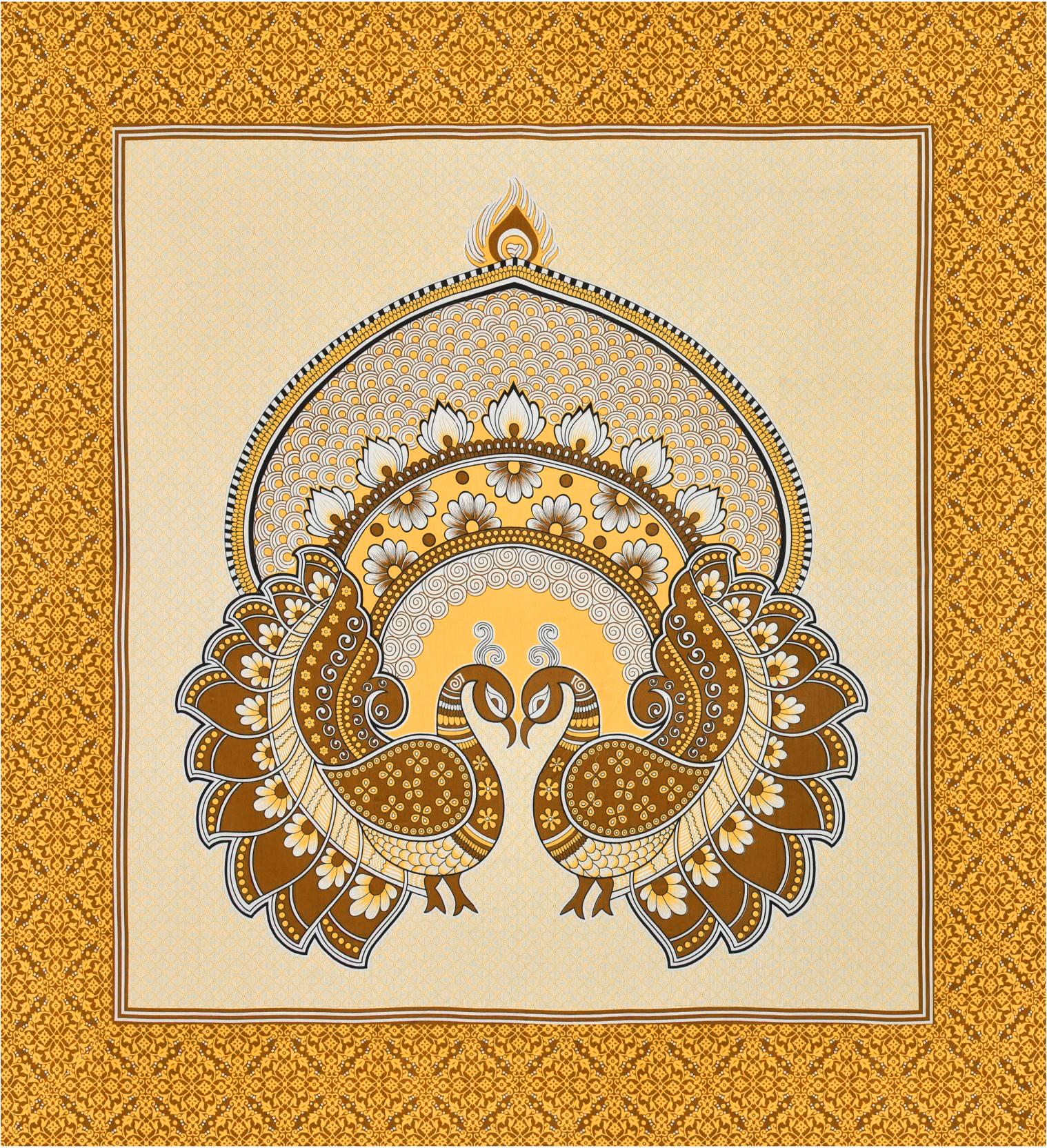 Rajasthani Jaipuri Traditional Sanganeri 2 Kaam Peacock Print 100% Cotton Double Size Bedsheet with Two Pillow?Covers?(Brown) (MD1015-BST DBL 2 Kaam Peacock_Brown) - Image 2