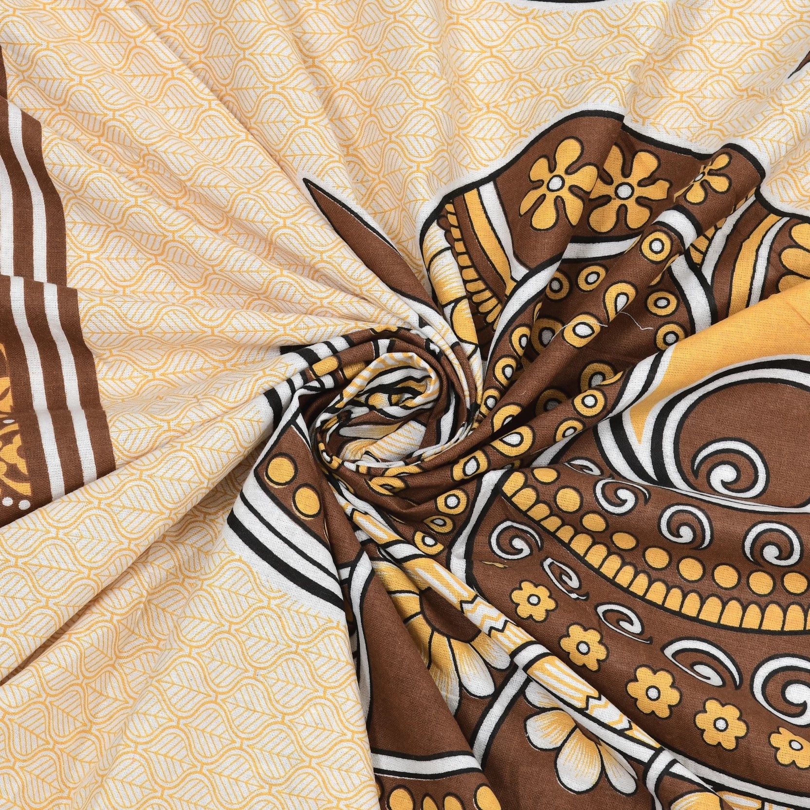 Rajasthani Jaipuri Traditional Sanganeri 2 Kaam Peacock Print 100% Cotton Double Size Bedsheet with Two Pillow?Covers?(Brown) (MD1015-BST DBL 2 Kaam Peacock_Brown) - Image 4