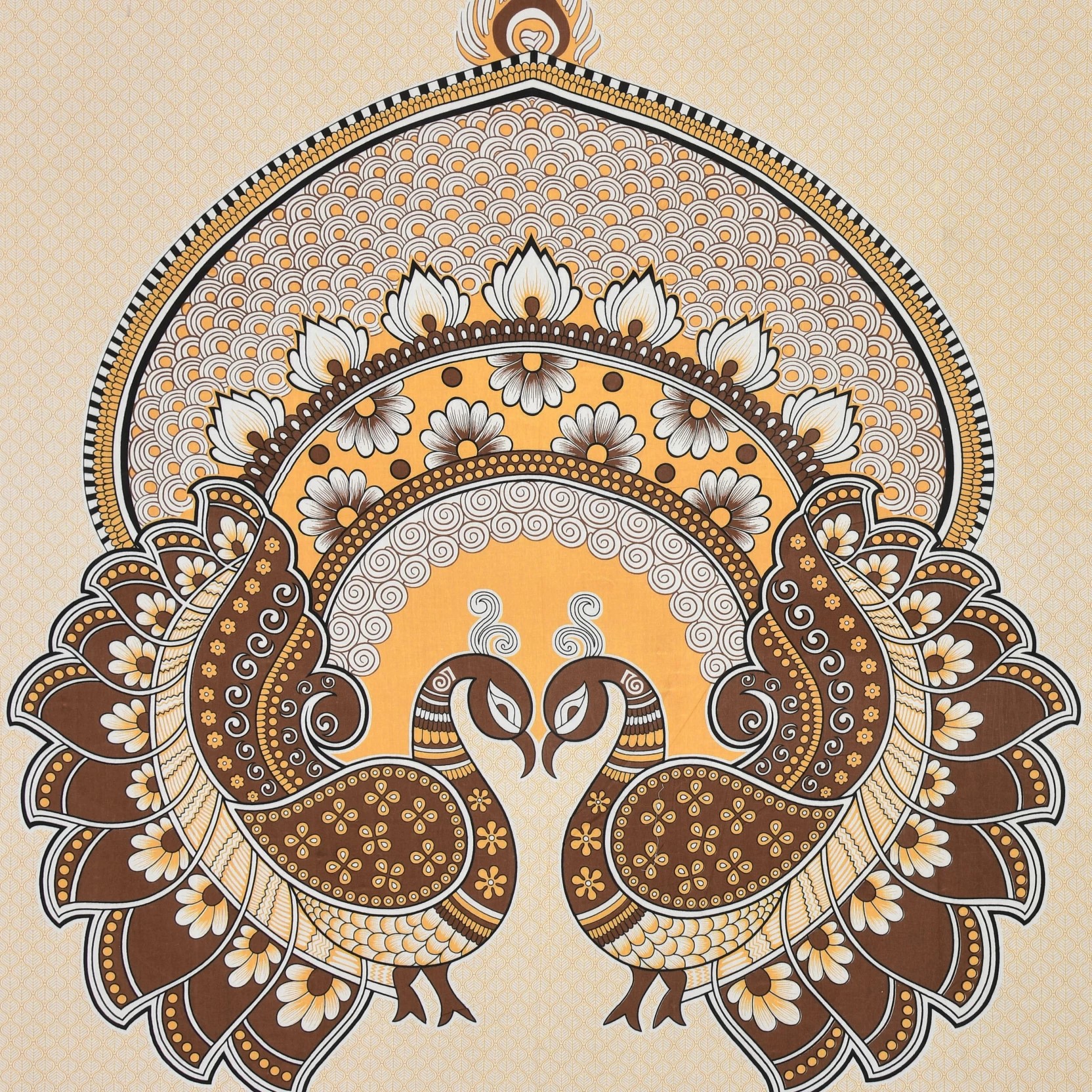 Rajasthani Jaipuri Traditional Sanganeri 2 Kaam Peacock Print 100% Cotton Double Size Bedsheet with Two Pillow?Covers?(Brown) (MD1015-BST DBL 2 Kaam Peacock_Brown) - Image 6