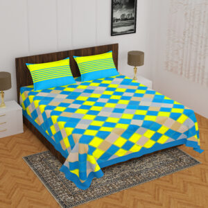 Rajasthani Jaipuri Traditional Sanganeri AhemdabadiChokda Print 100% Cotton Double Size Bedsheet with Two Pillow Covers (Seagreen) (MD1017-BST DBL AhemdabadiChokda_SeaGreen)