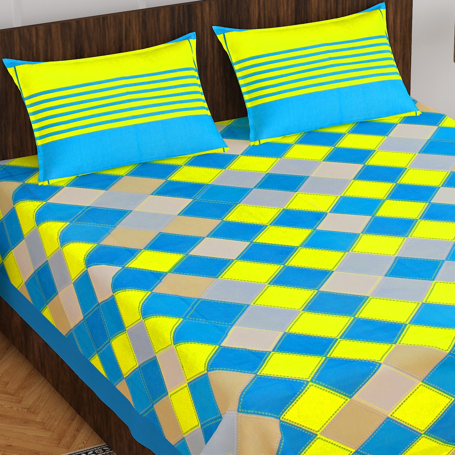 Rajasthani Jaipuri Traditional Sanganeri AhemdabadiChokda Print 100% Cotton Double Size Bedsheet with Two Pillow Covers (Seagreen) (MD1017-BST DBL AhemdabadiChokda_SeaGreen) - Image 4