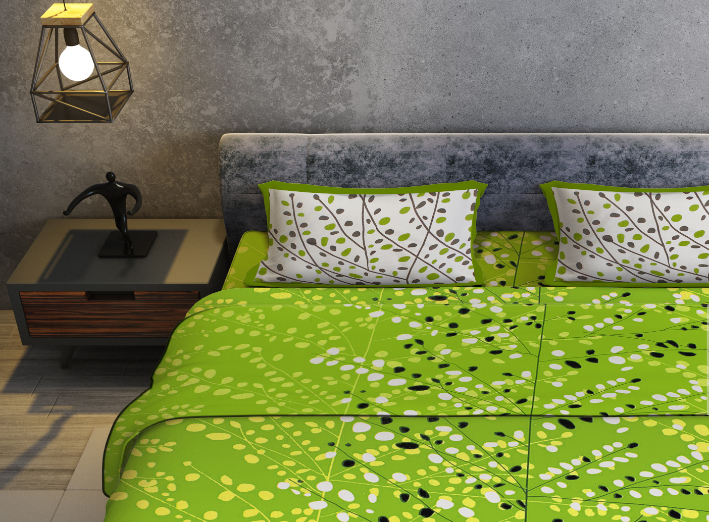 Rajasthani Jaipuri Traditional Sanganeri Angoor Print 100% Cotton Double Size Bedsheet with Two Pillow Covers (Green) (MD1018-BST DBL Angoor_Green) - Image 5