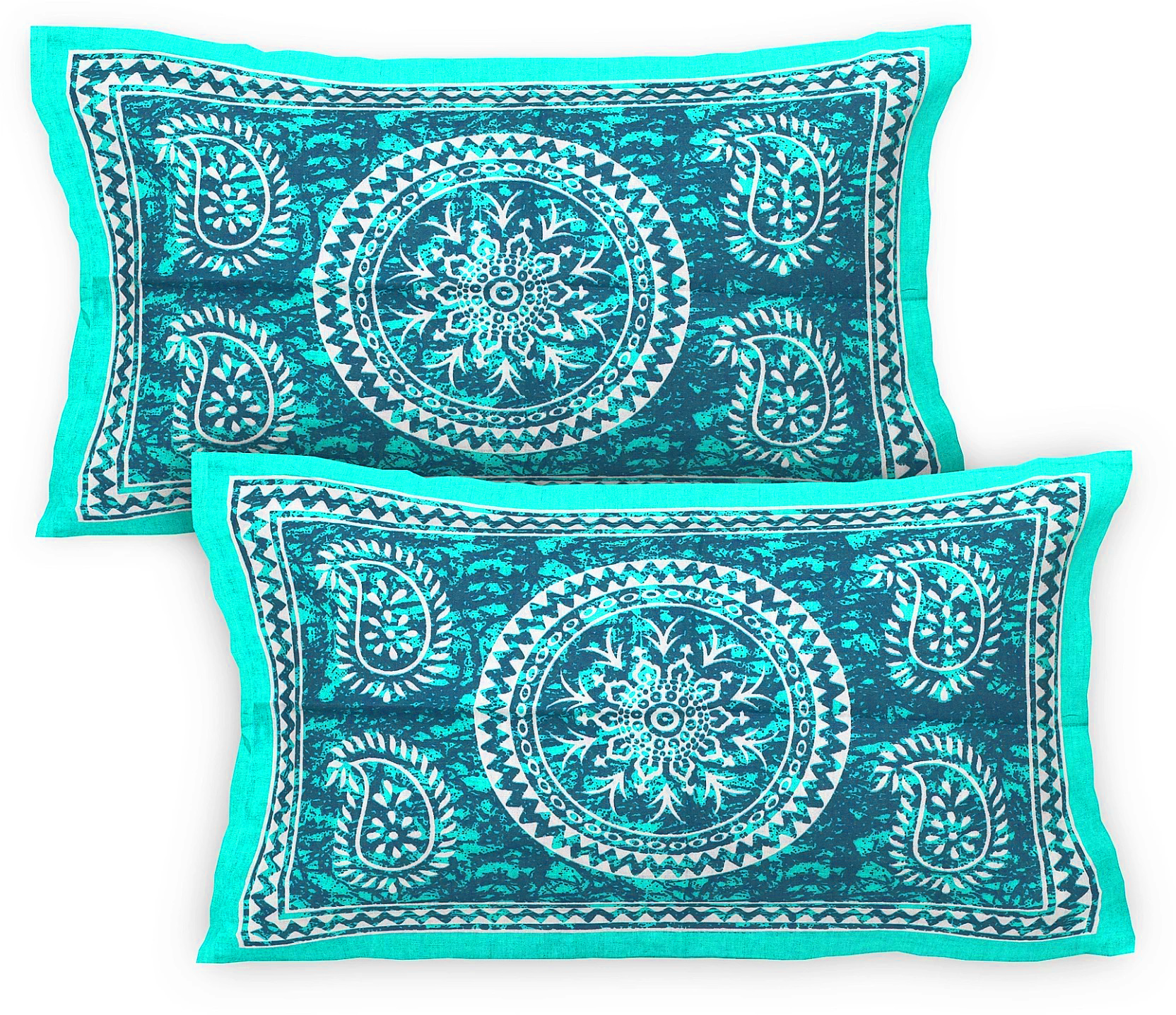 Rajasthani Jaipuri Traditional Sanganeri Carry Print 100% Cotton Double Size Bedsheet with Two Pillow Covers (Seagreen) (MD1023-BST DBL Carry_seagreen) - Image 3