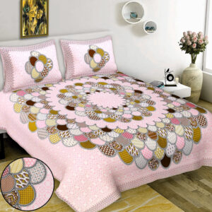 Rajasthani Jaipuri Traditional Sanganeri  Mandala Print 100% Cotton Double Size Bedsheet with Two Pillow Covers (Pink) (MD1026-BST DBL Mandala_Pink)