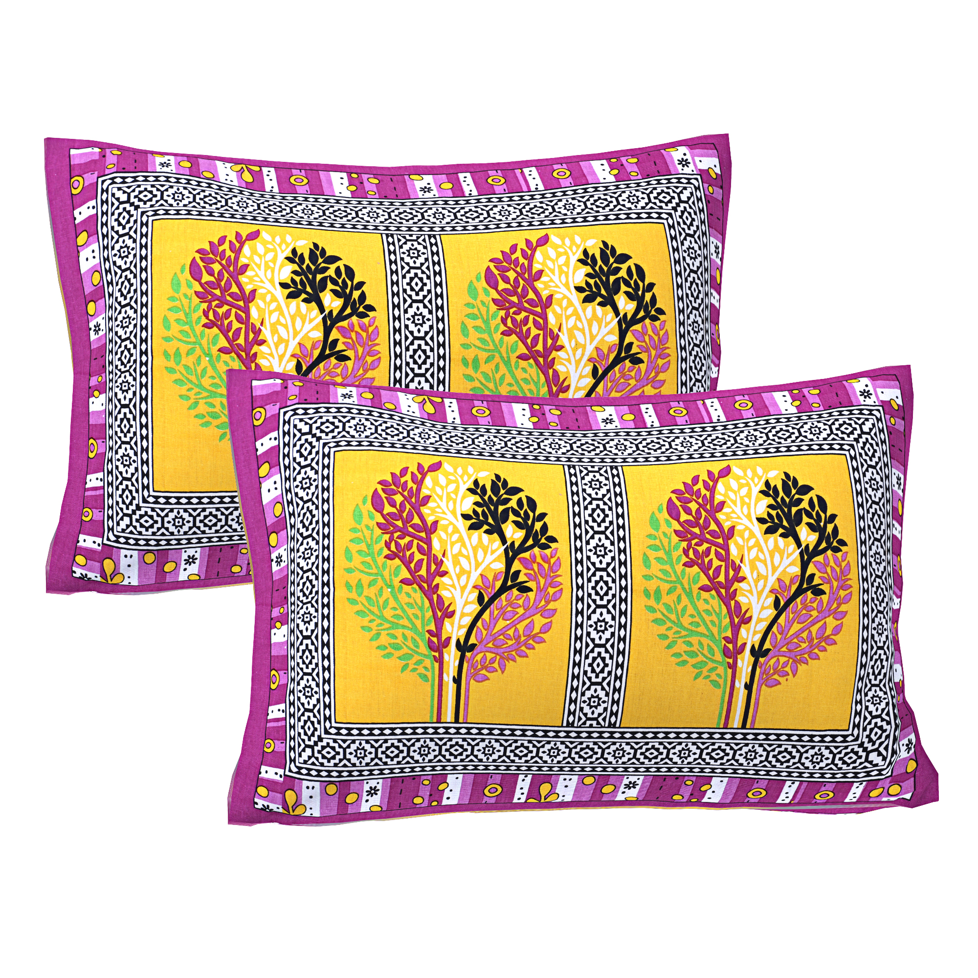 Rajasthani Jaipuri Traditional Sanganeri TreeBox Print 100% Cotton Double Size Bedsheet with Two Pillow Covers (Pink) (MD1030-BST DBL TreeBox_Pink) - Image 3